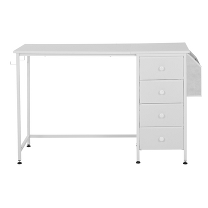 Start2Finish VEVOR white computer desk with fabric drawers, metal frame, 120 cm reversible study work table for modern home office.