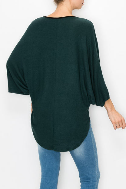 Green high and low round neck tunic top by Yellow Hera, casual dress with stylish design and comfortable fit.