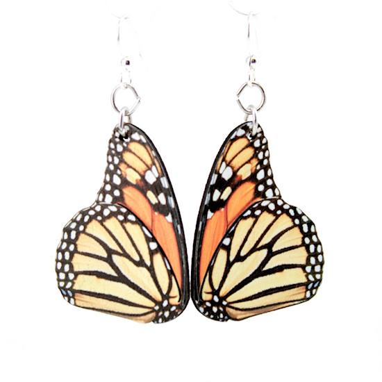 Red Sunflower Monarch Butterfly earrings featuring wing-shaped designs, delicately crafted jewelry accessory.