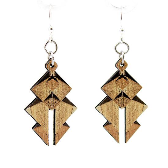 Red Sunflower Egyptian Pyramid earrings featuring abstract pyramid designs in gold tone jewelry.