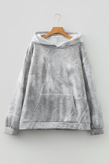 Plus size camo woodland oversized hoodie by Byzantium Bay, casual sweater with a green and brown camouflage pattern.