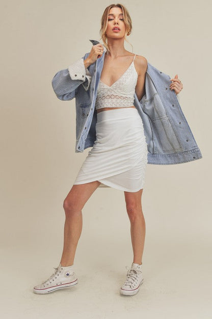 Jade Icarus Susie skirt in flowy fabric, featuring a high waist and floral pattern, shown on a mannequin.