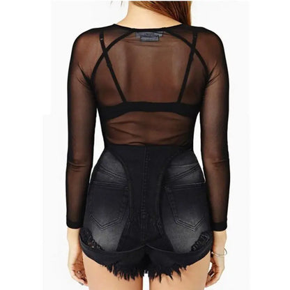 Women’s sheer mesh long sleeve top by Start2Finish, see-through gothic layering blouse, slim fit and sexy transparent design.