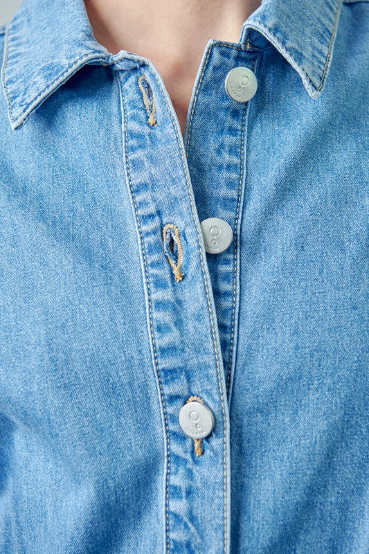 Vintage roll-up denim short romper for women by Jade Icarus, featuring a casual sleeveless design with a fitted waist.