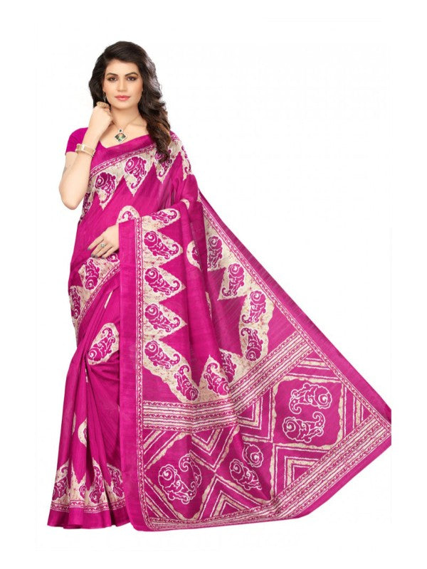 Printed Bhagalpuri art silk magenta women&