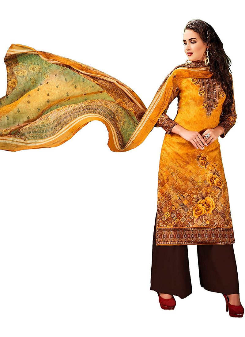 Orange cotton salwar material for women by Ivory Cassiopeia, featuring traditional fabric and intricate design details.