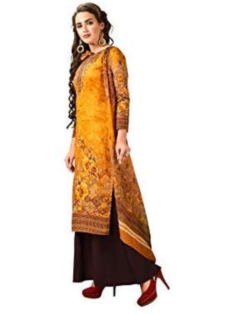 Orange cotton salwar material for women by Ivory Cassiopeia, showing the fabric with traditional design details.