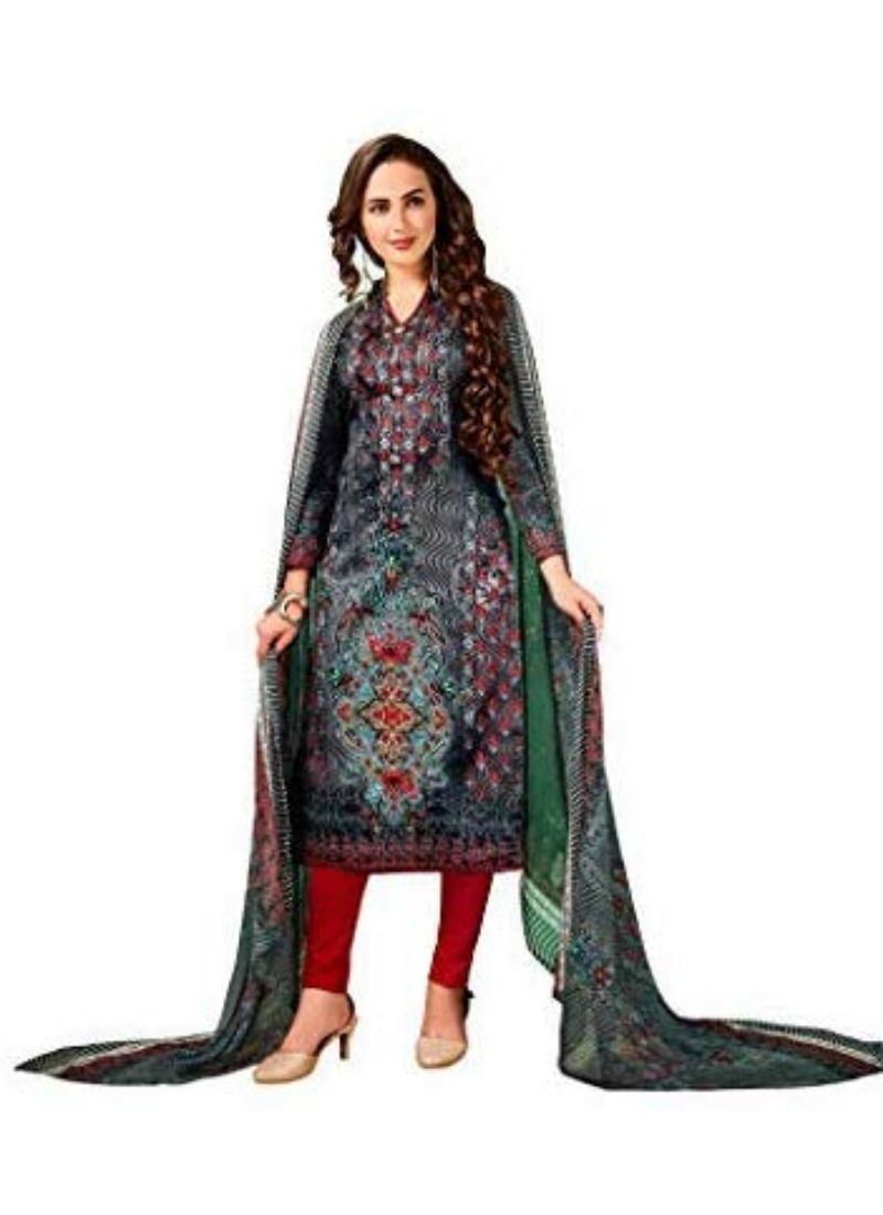 Light blue and pink cotton Salwar material for women by Ivory Cassiopeia, featuring traditional patterns and soft fabric.