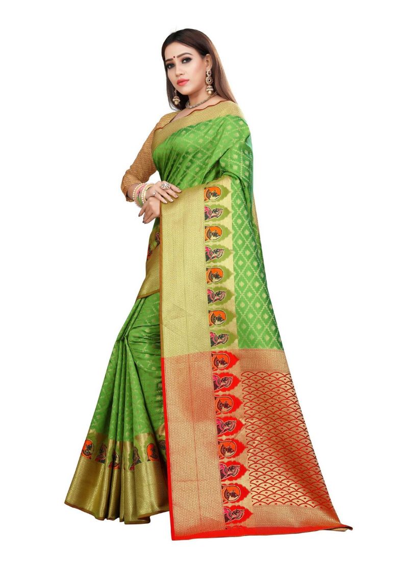 Elegant ivory Kanjivaram silk saree with intricate gold motifs and matching blouse, crafted by Ivory Cassiopeia for women.