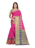 Elegant ivory Kanjivaram silk saree with intricate gold border and matching blouse, worn by a woman for traditional attire.