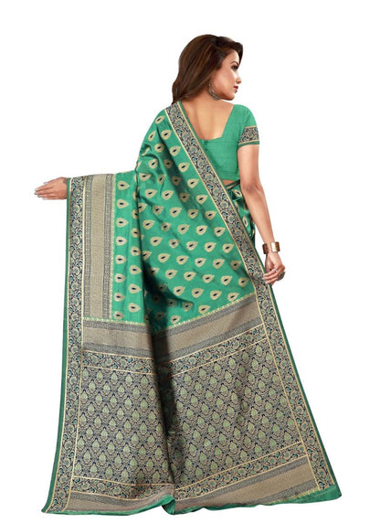 Elegant ivory Banarasi silk saree with intricate gold designs and matching blouse, crafted by Ivory Cassiopeia for women&
