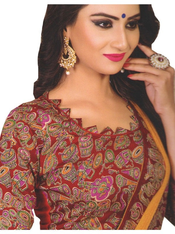 Yellow designer printed saree with matching blouse for women, by Ivory Cassiopeia, showcasing vibrant traditional clothing.