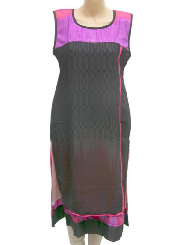 Black and purple synthetic sleeveless printed kurta for women by Ivory Cassiopeia, featuring a stylish design and comfortable fit.