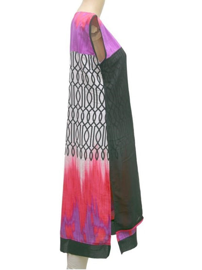 Black and purple synthetic sleeveless printed kurta for women by Ivory Cassiopeia, featuring vibrant floral design.