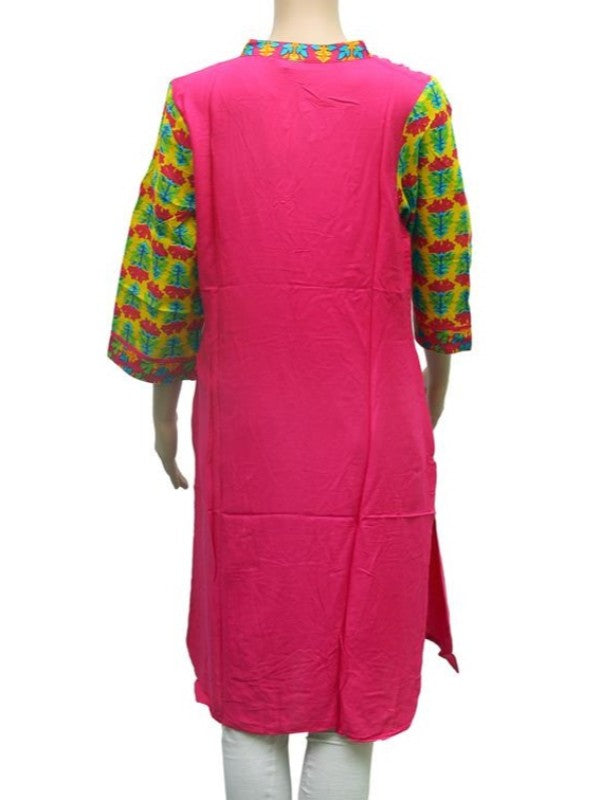 Pink solid Chinese collar kurti for women by Ivory Cassiopeia, featuring traditional style and comfortable fabric.