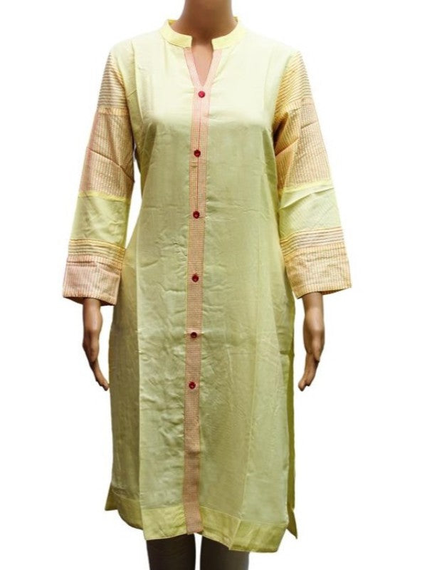 Women’s solid lemon yellow formal blouse with front buttons, by Ivory Cassiopeia, featuring a polished, professional look.