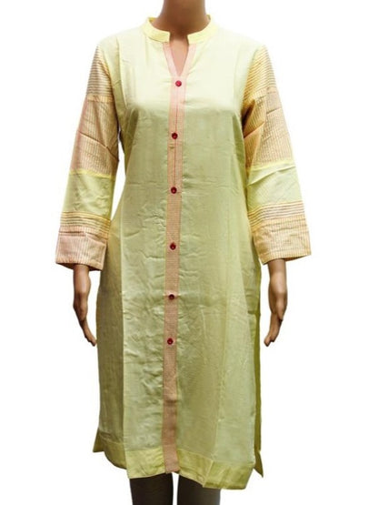 Women’s solid lemon yellow formal blouse with front buttons, by Ivory Cassiopeia, featuring a polished, professional look.