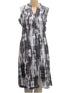 Blue smoky printed sleeveless rayon dress with front slit, women&