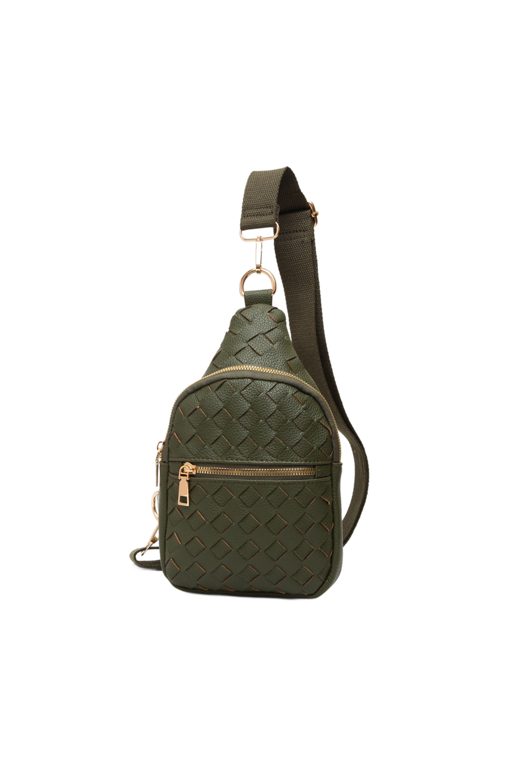 Woven vegan leather sling bag from Start2Finish, stylish accessories with a textured woven design and adjustable strap.