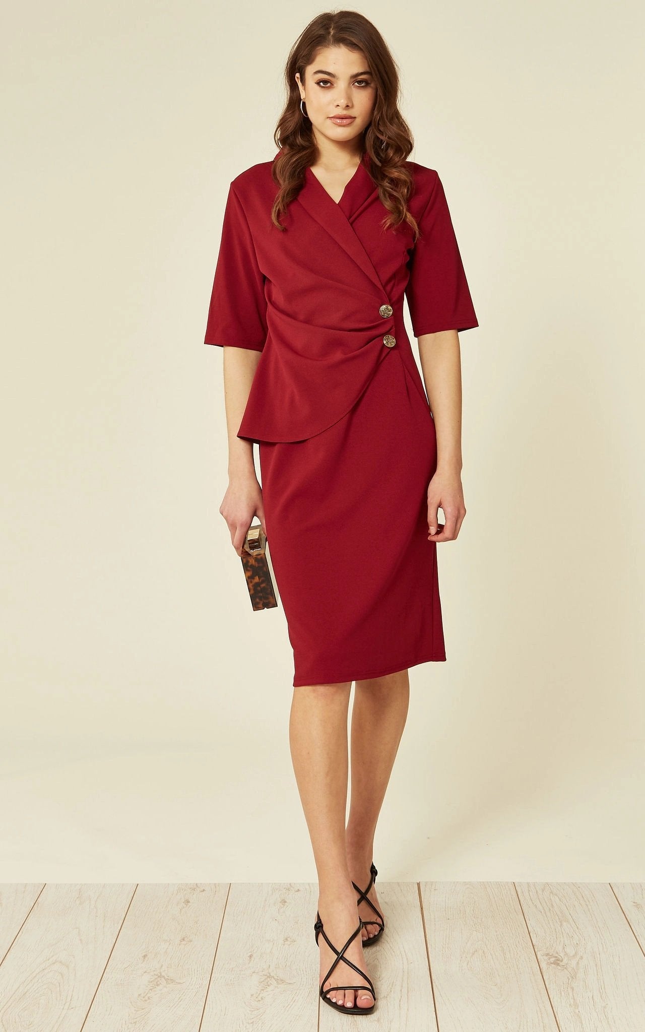 Rose Eleusis Diane Wrap Blazer Dress in a stylish tailored jacket with a wrap design, perfect for chic occasions.