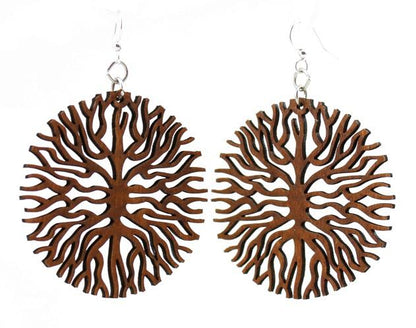 Red Sunflower Below the Root earrings with intricate floral design and dangling elements, crafted for a stylish look.