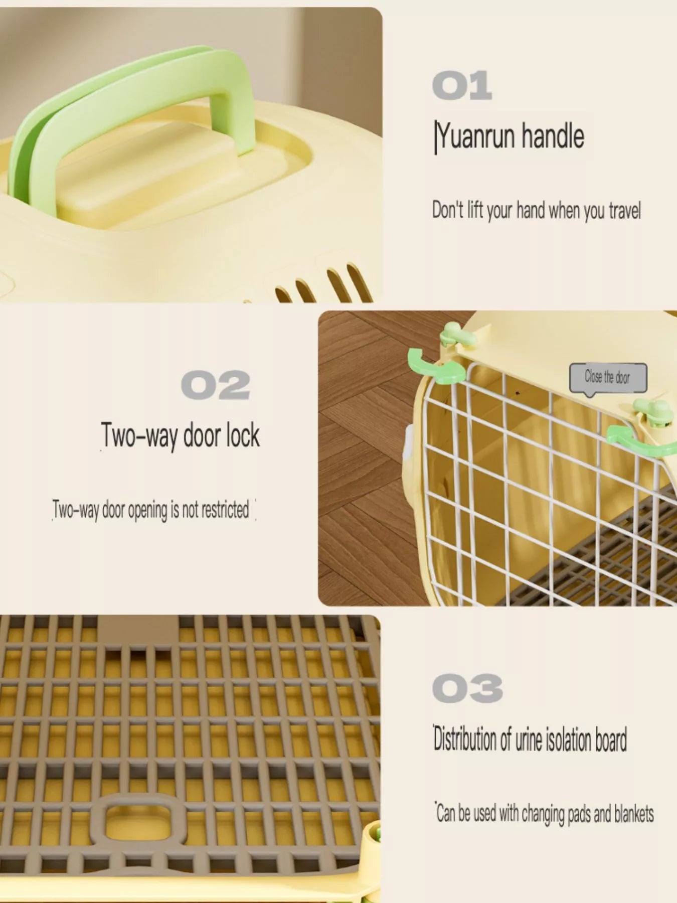Portable Pear Daisy ventilated pet carrier travel cage with mesh sides for easy pet transport and airflow.