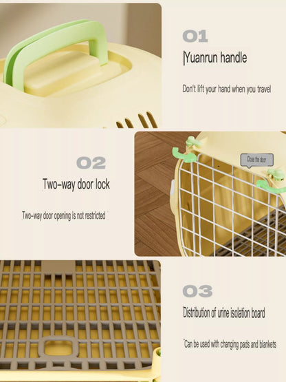 Portable Pear Daisy ventilated pet carrier travel cage with mesh sides for easy pet transport and airflow.