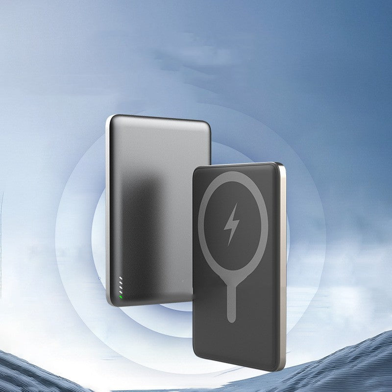 Gold Penelope magnetic wireless power bank with 5000mAh and 10000mAh capacity, alloy shell, portable tech accessory.