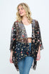 Floral embroidered mesh oversized kimono for women by Indigo Arrowwood, featuring colorful floral patterns and lightweight fabric.