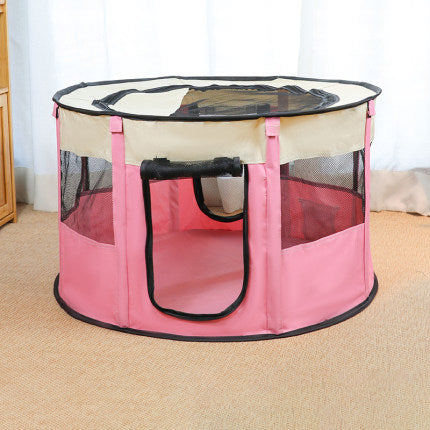 Maroon Asteria portable pet house made of Oxford cloth, serving as a cozy crate and playroom for small pets.