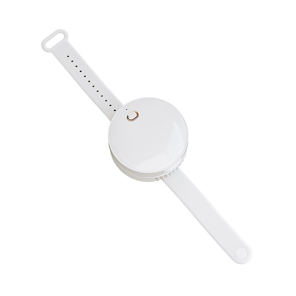 Maroon Asteria portable wrist fan with mirror, leafless design, USB rechargeable, and three speed settings for personal cooling.