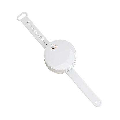 Maroon Asteria portable wrist fan with mirror, leafless design, USB rechargeable, and three speed settings for personal cooling.