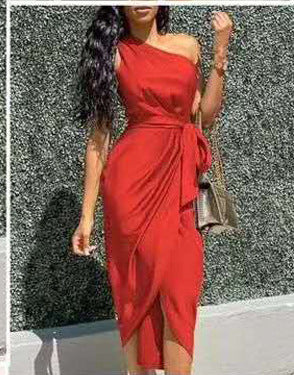 Women’s Asymmetrical Strap Dress – Slanted Shoulder