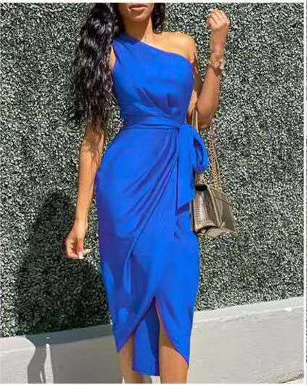 Women’s Asymmetrical Strap Dress – Slanted Shoulder