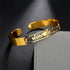 Personalized LuxeJewels™ stainless steel name cuff bracelet featuring custom engraving, designed by Carmine Juneberry.