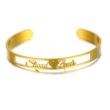 Personalized LuxeJewels™ stainless steel cuff bracelet with custom name engraving, stylish jewelry by Carmine Juneberry.