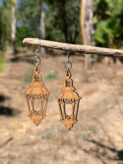 Red Sunflower Lantern Earrings, stylish dangle earrings with intricate lantern design, perfect for adding a boho touch to outfits.