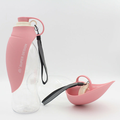Maroon Asteria portable pet water dispenser and feeder, leak-proof design, ideal for traveling with cats or small dogs.