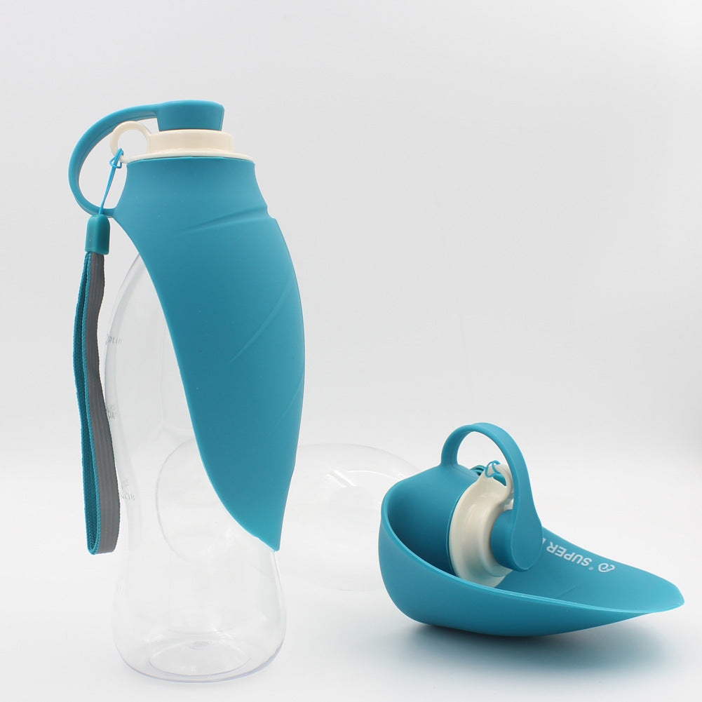 Maroon Asteria portable pet water dispenser and feeder, leak-proof design, ideal for traveling with cats or small dogs.