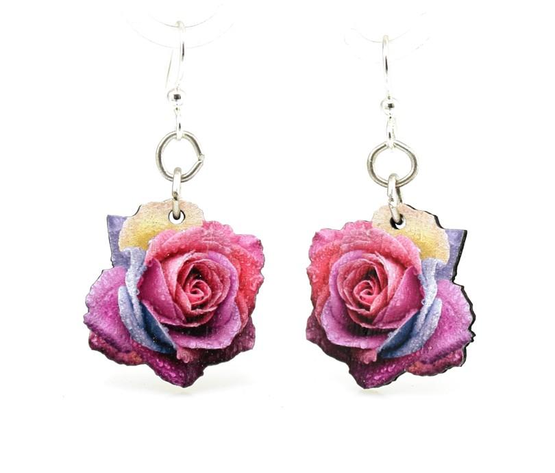 Colorful rose blossom earrings by Red Sunflower featuring multi-color flower design with intricate petal details.