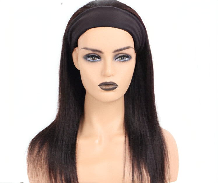 Carmine Juneberry LuxeBand Hair Wig showing long, silky blonde hair styled for a natural, elegant look in a haircare product image.
