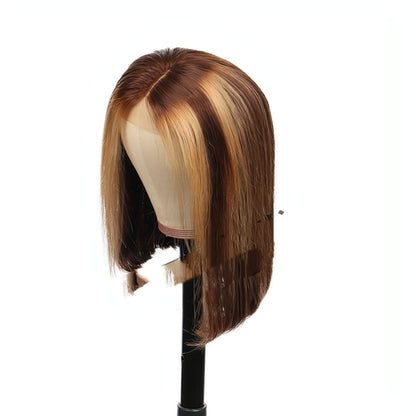 Carmine Juneberry EternaWave Bob wig with real hair, showcasing a sleek, natural hairstyle on a mannequin head.