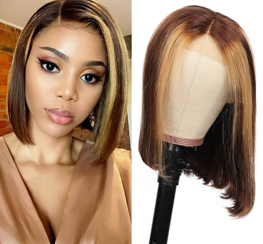 Carmine Juneberry EternaWave wig with a sleek bob style made of real hair, showcasing smooth, shiny hair with natural waves.