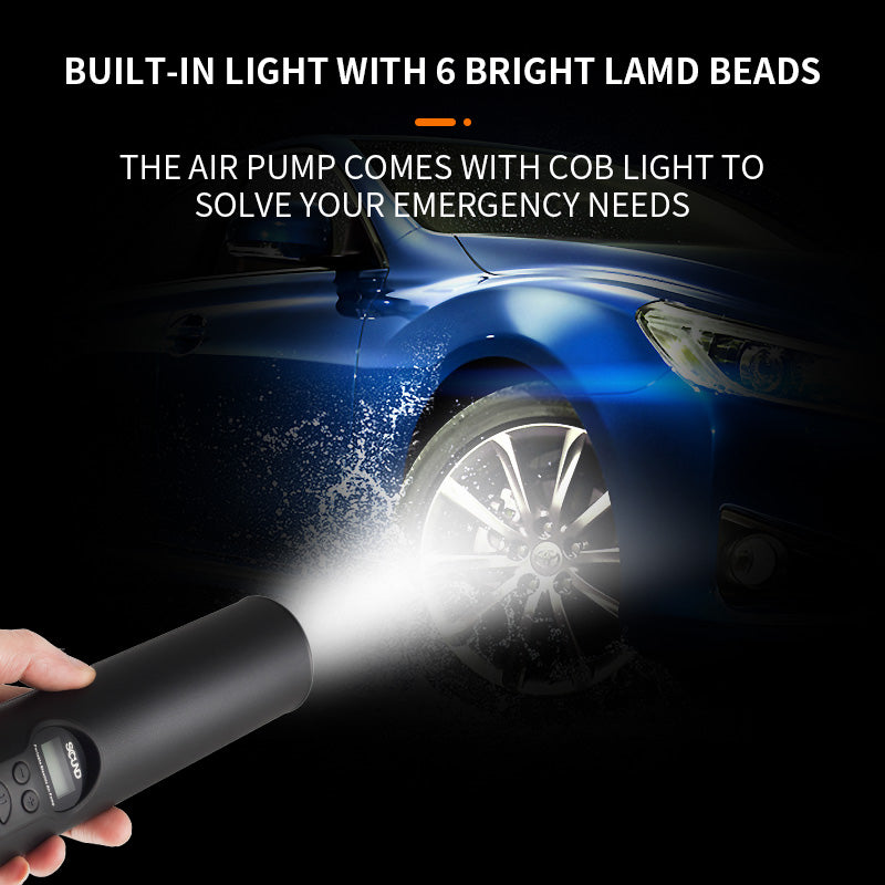 Maroon Asteria cordless portable tyre inflator with digital display and air hose for automotive inflation tasks.