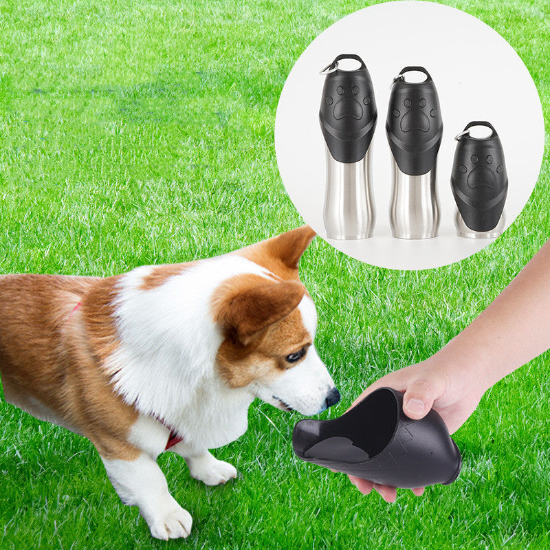 Maroon Asteria portable pet drinking bottle for cats and dogs, outdoor petcare water bottle with attached bowl for pets.