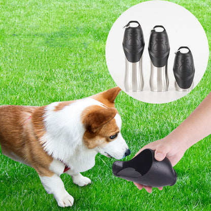 Maroon Asteria portable pet drinking bottle for cats and dogs, outdoor petcare water bottle with attached bowl for pets.