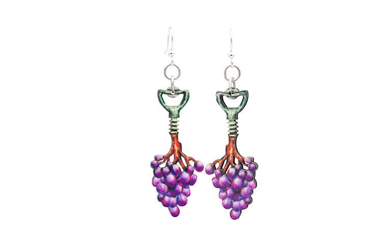 Red Sunflower Corkscrew Grape Vine Earrings featuring intricate grapevine design and silver-tone craftsmanship.