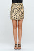 Leopard print satin mini skirt with slit from Jade Icarus, featuring a fashionable fit and stylish slit detail.