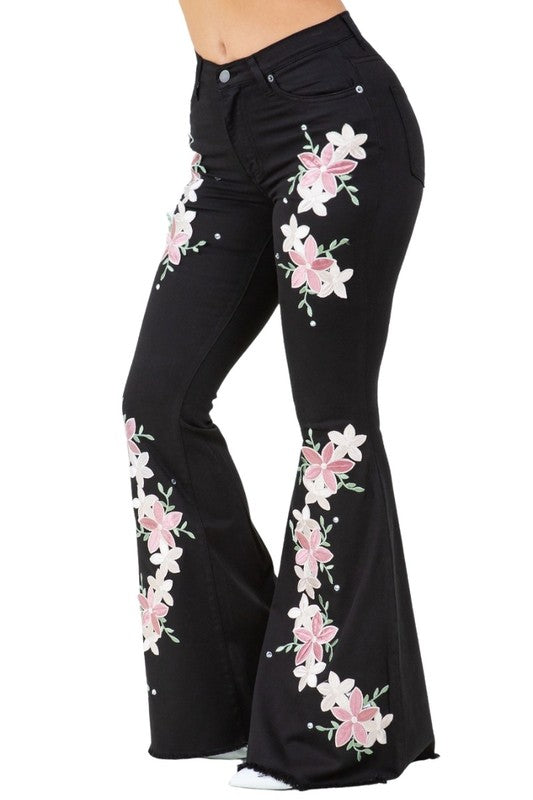 Jade Icarus Angela Bell Bottom Jean pants with 34-inch inseam, featuring classic denim style and high-waisted fit.