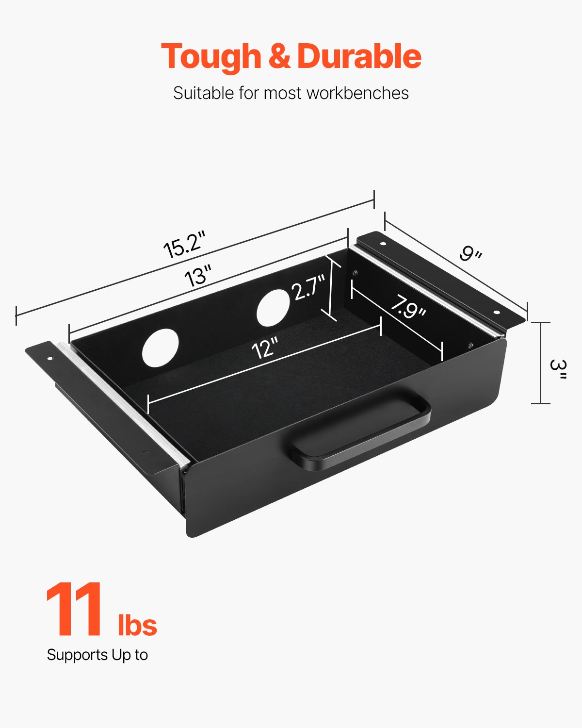 Start2Finish VEVOR 13-inch under desk drawer slide-out organizer with hidden storage, mounted under desk or table surface.